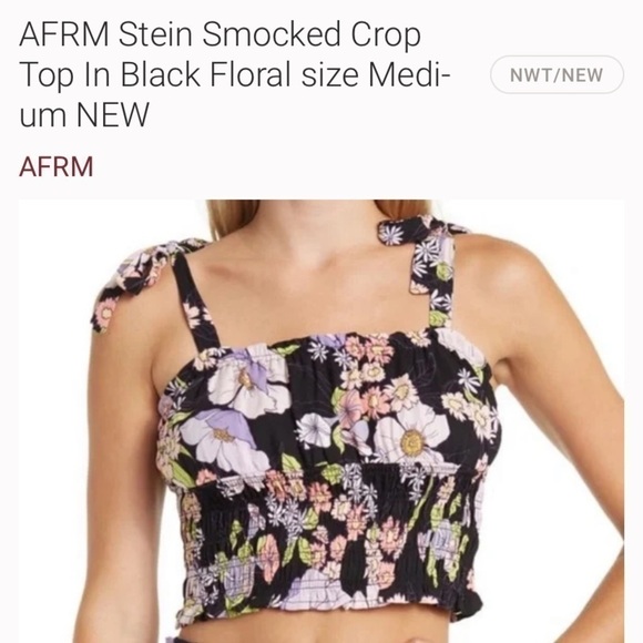 AFRM Tops - NWT AFRM Stein Smocked Crop Top Noir Summer Black Floral